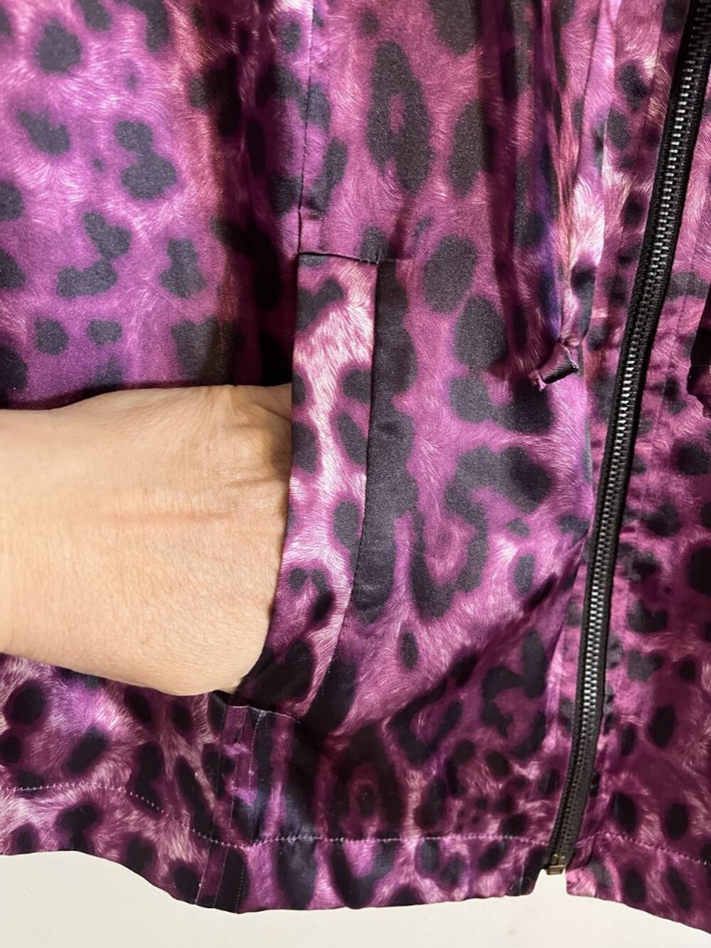 Leopard Print‎ Full Zip Jacket Purple 1X Festival Artsy Shiny Glam Chic Preppy - Picture 6 of 12
